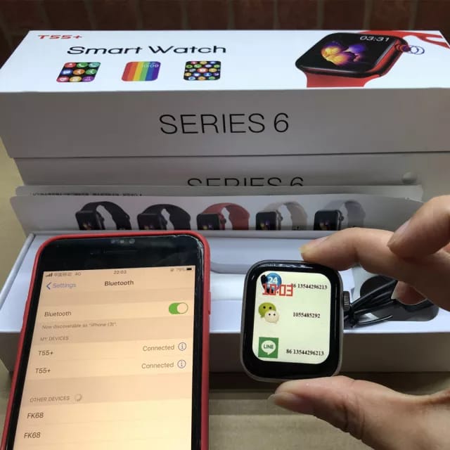 Smartwatch Bluetooth T55+ Series 6 App Hiwatch- Touchscreen- Jam Pintar