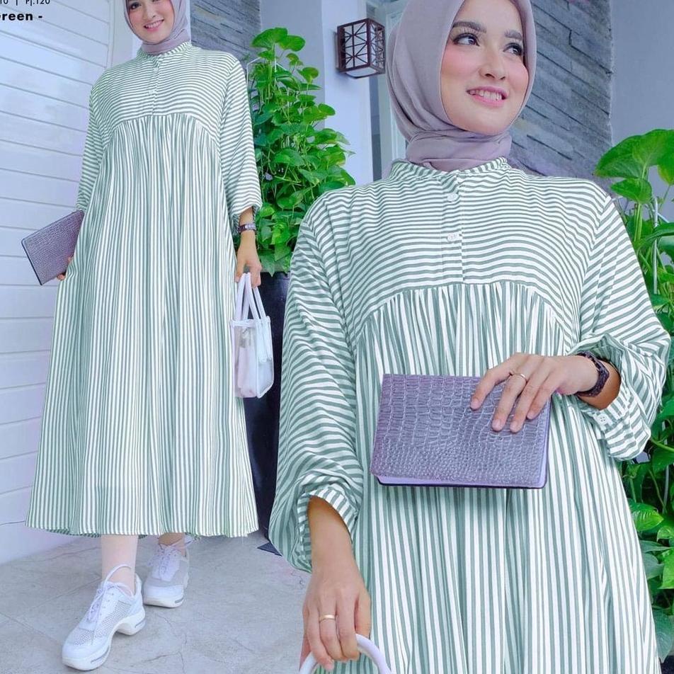 SALEE.. Tunik Salur Jumbo XL, XXL, XXXL Katun Viscose Jawani Midi Dress Gamis Terbaru 2021 Casual Dr