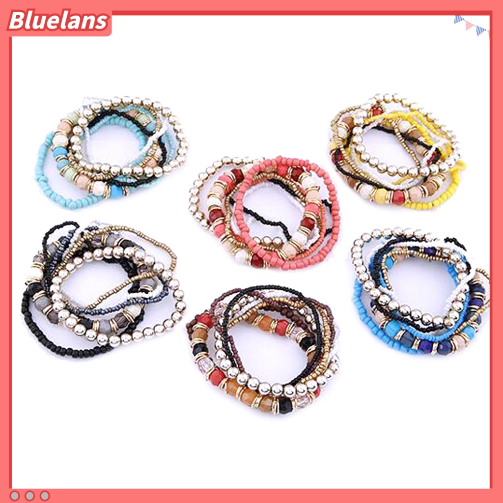 Bluelans 7Pcs Women Boho Bohemian Mix Style Multilayer Elastic Beaded Bracelets Party