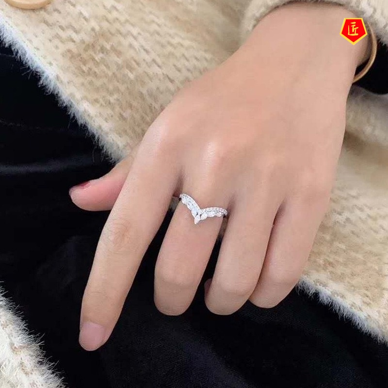 [Ready Stock]Fashionable All-Match Elegant V-Shaped Diamond Ring