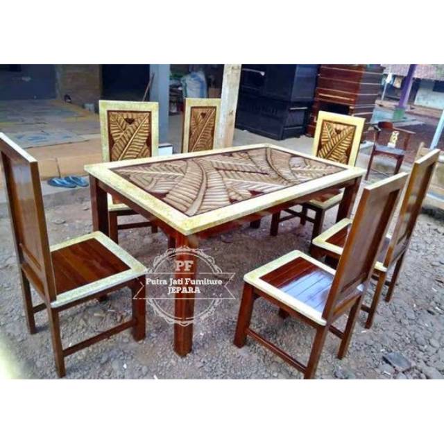 Meja Kursi Makan Kayu Jati Kursi 6 Ukir Jepara
