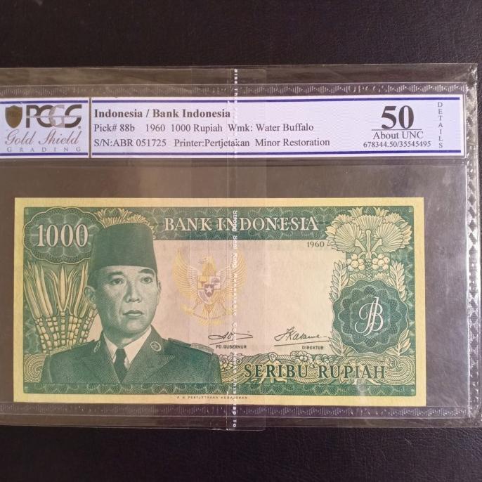 @=@=@=@=] uang kuno soekarno 1000 rupiah tahun 1960 pmg pcgs 50