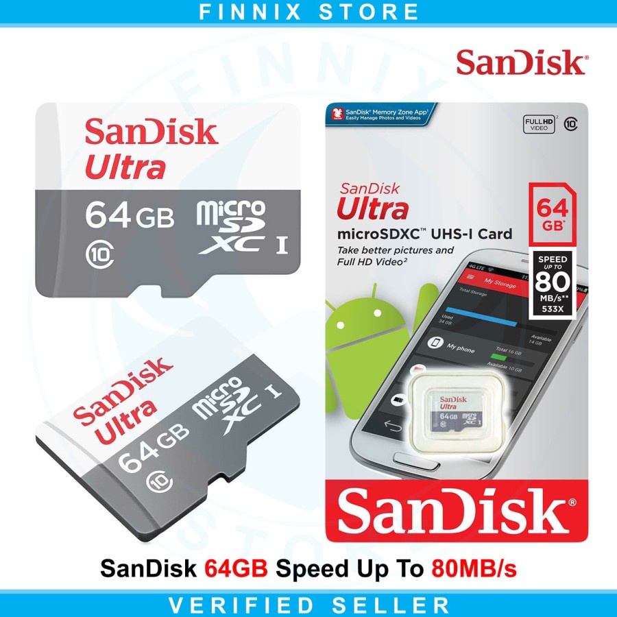 SanDisk 64GB Ultra Micro SD Speed Up To 100MB/s Class 10 - Original