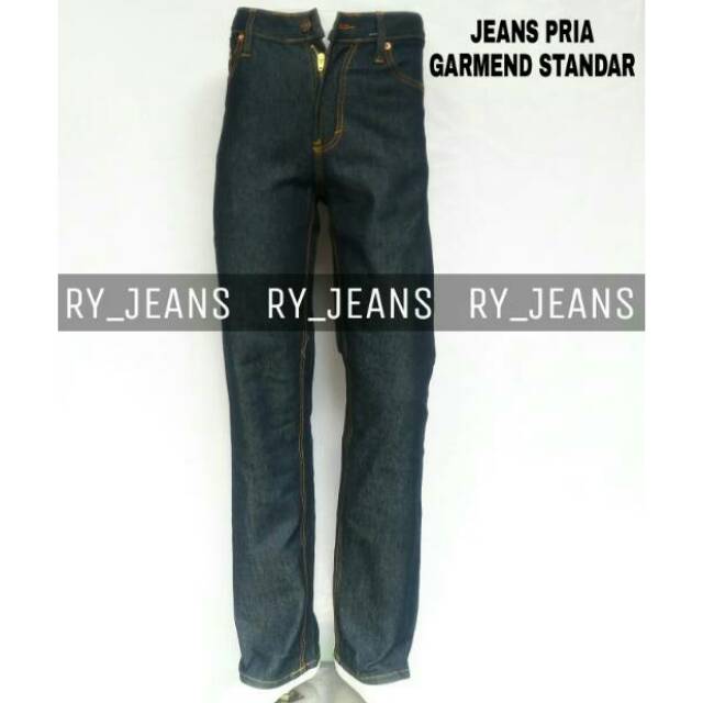 Celana jeans pria biru wisker celana panjang pria street melar