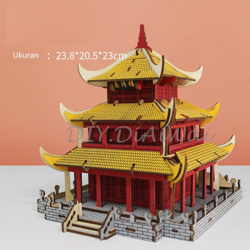 Puzzle 3D DIY bahan kayu model tempat wisata china yueyang tower mainan puzzle edukasi anak