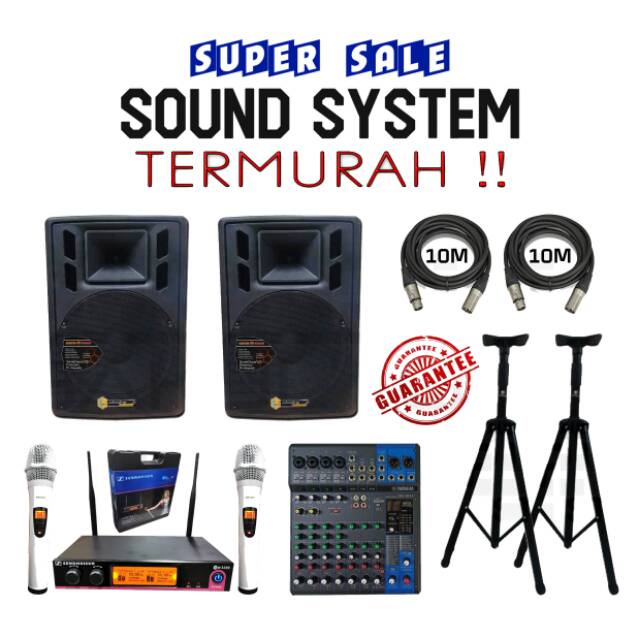 Paket Sound System Outdoor & Indoor Speaker 15"inch - Mixer YMH MG-10XU - Mic Sennheiser EW-3300
