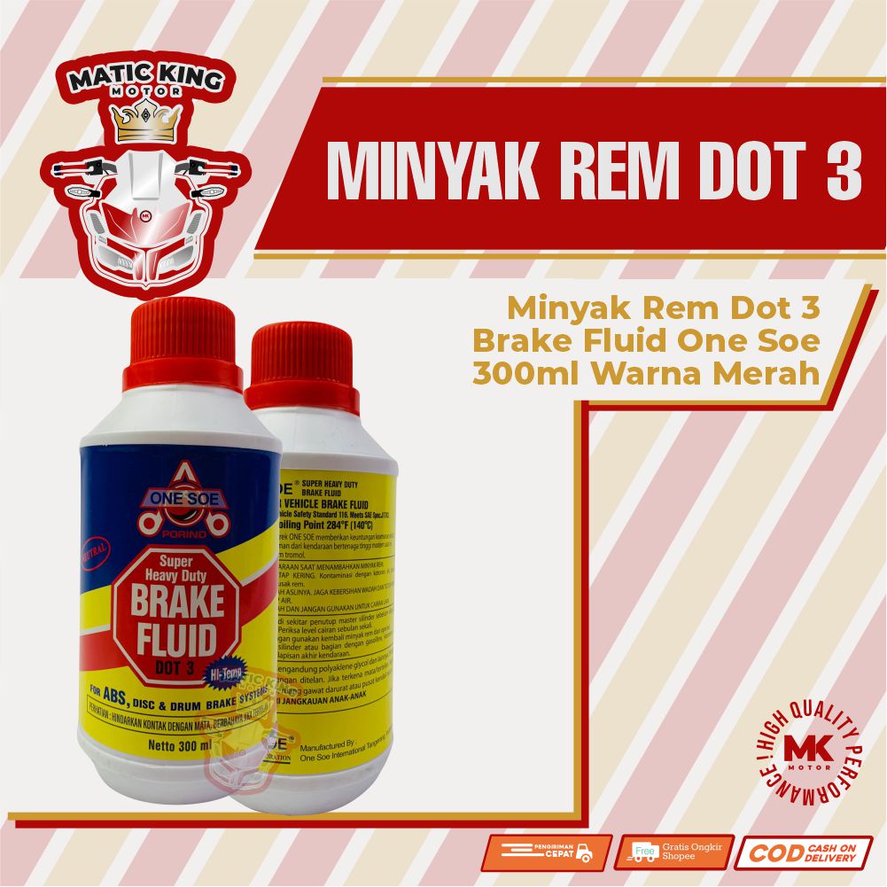 minyak rem dot 3 brake fluid One Soe 300 ml warna merah