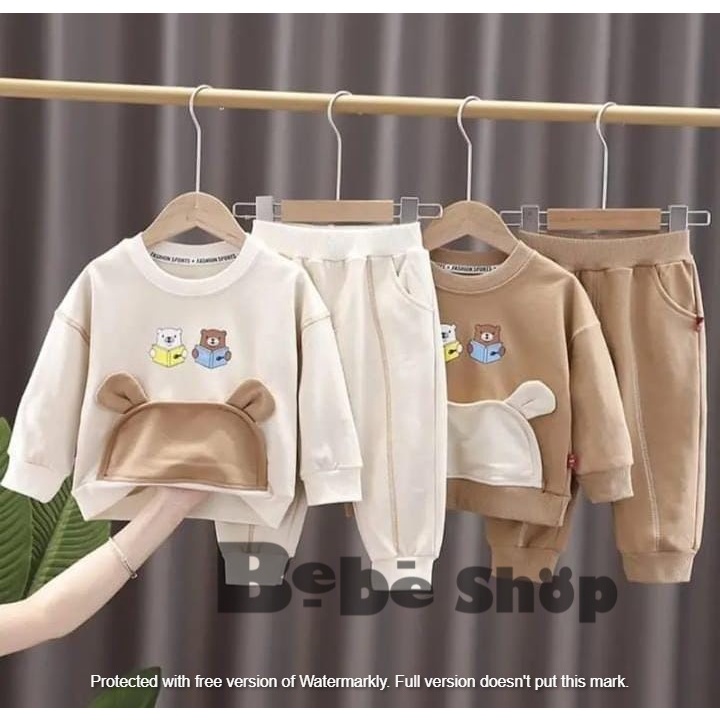 Setelan baju bear  bahan flis usia usia 1 sampai 6 tahun