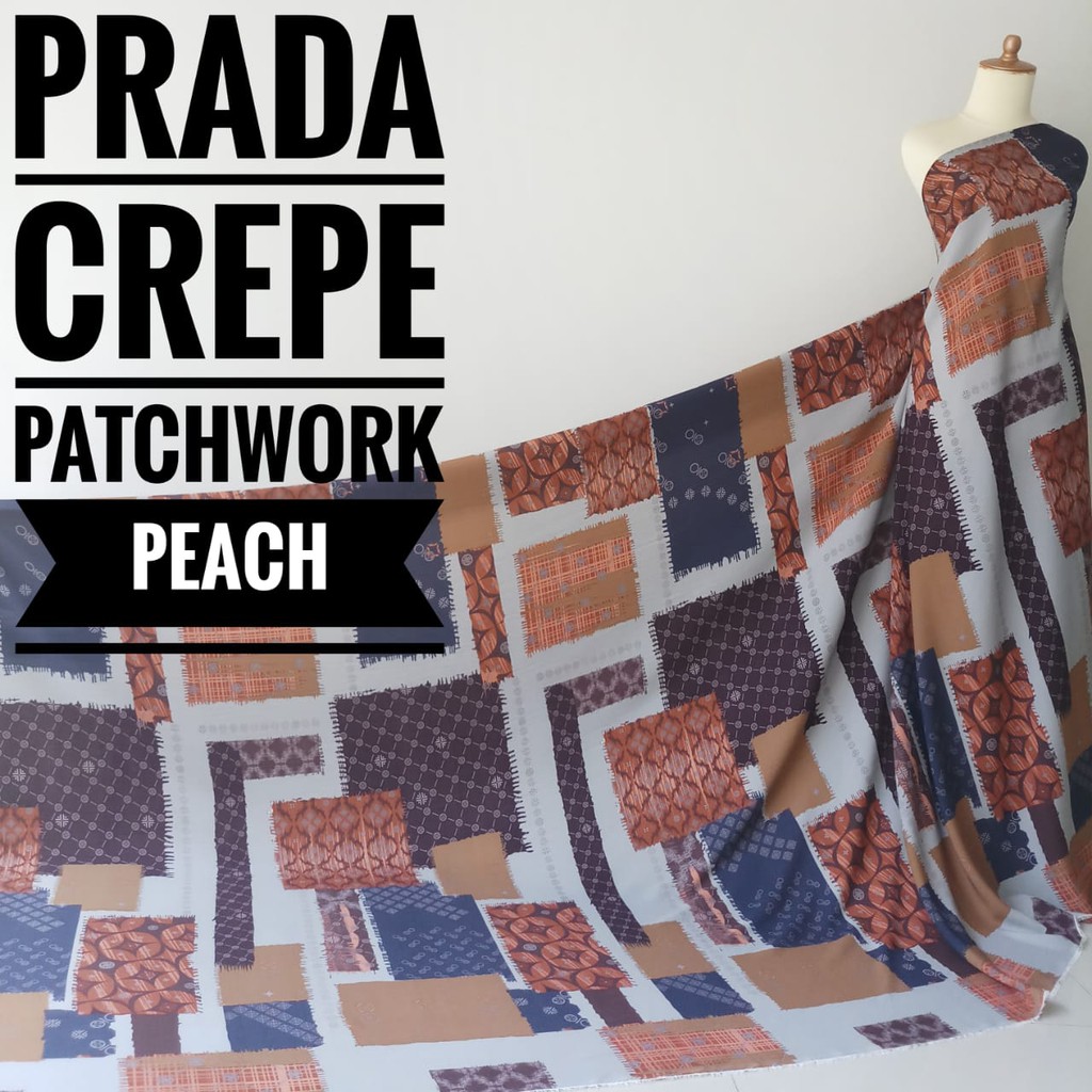 Kain Meteran Prada Crepe Patchwork Peach (0.5M)