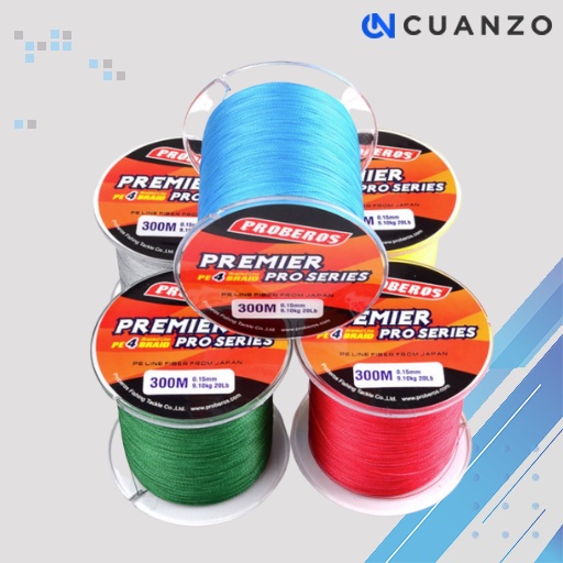 Senar Proberos Premier Pro Series Benang Pancing Braided 300M / Senar pancing PE Kuat Anti Kriting Galatama / Benang PE Falcon Super Kuat / Tali Senar Pancing Bagus Hijau Biru Kuning Kuat / Benang Pancing Waterline Laut Daiwa Murah Original