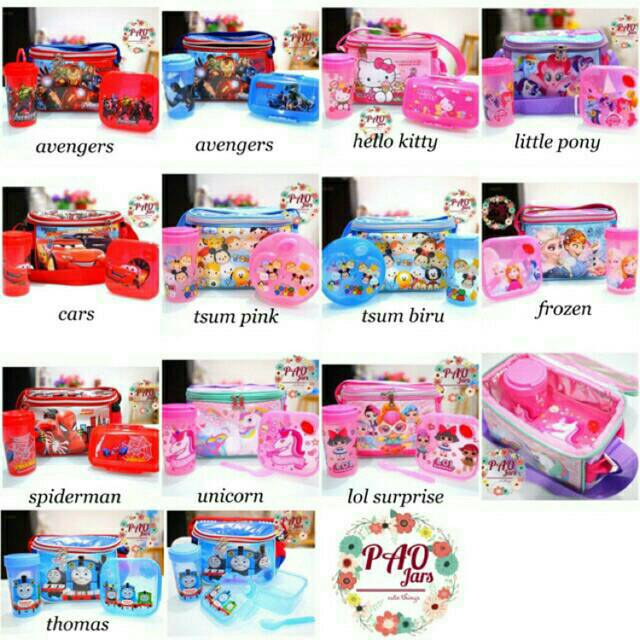 Tempat makan set anak / lunch box paket karakter / tempat makan frozen