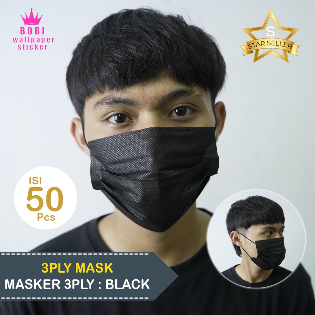 MASKER HITAM 3PLY isi 50pcs - EARLOOP CHASA 3PLY 50pcs - Variasi Warna - isi 50 pcs Hitam