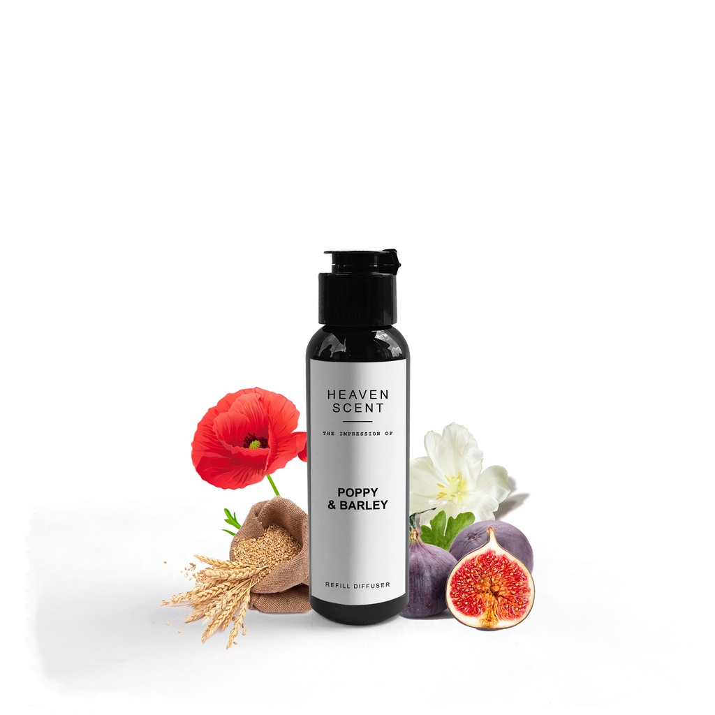 HEAVEN SCENT Refill Luxury Reed Diffuser 100 ml - Pengharum Ruangan Aromaterapi Inspired by Fragrance-Poppy & Barley