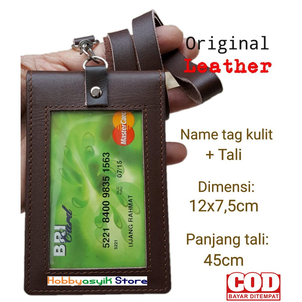 

Name tag kulit asli 2 muka nametag magnet id card holder koper plus tali gantungan design template