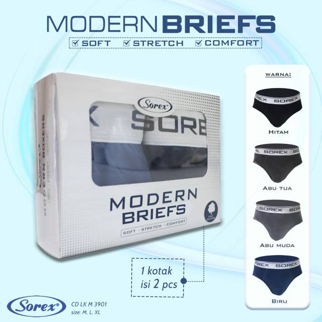 1Box Isi 2pcs Cd Sorex Man 3901 Modern brief Celana Dalam Cowok Sorex Premium Katun Size M L XL