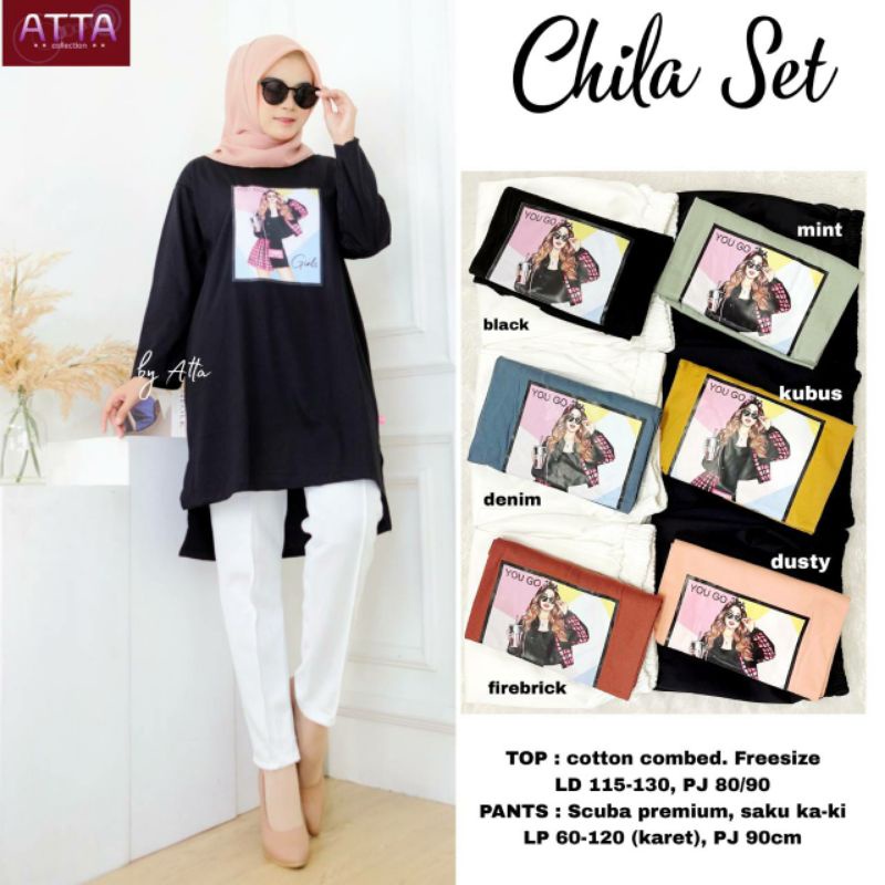 SETCEL WANITA JUMBO CHILA SET ATASAN KAOS CELANA SCUBA LD 115-130