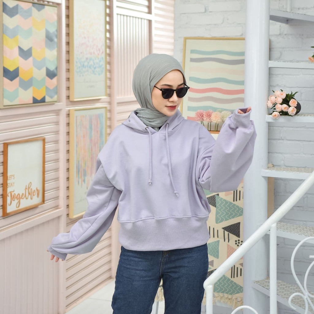 Joly XXL LD 130 PB 60cm - Sweater Crop Oversize Bertudung Joly Crop Oversize - Hoodie Sweater Crop