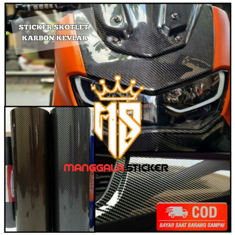 Stiker skotlet motor karbon kevlar skotlet karbon glosi lentur