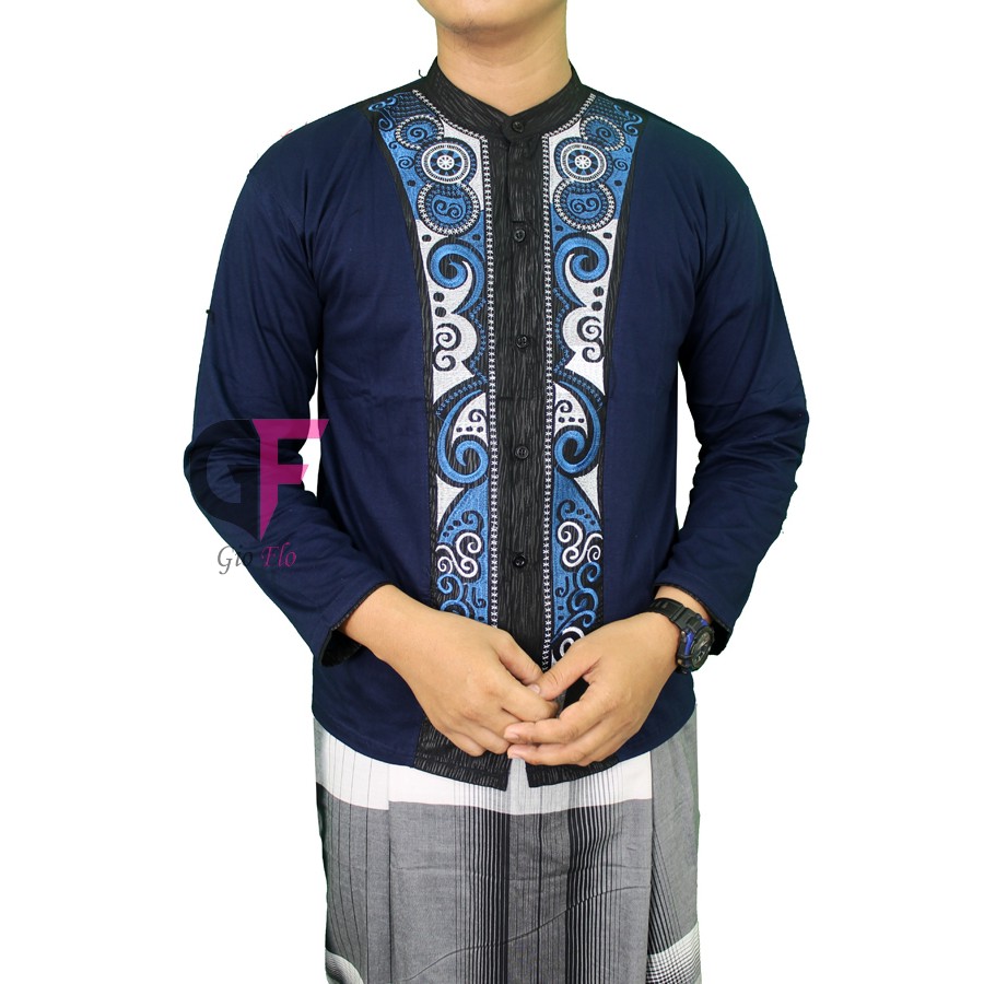 GIOFLO Baju Koko Kemeja Muslimin Pria Lengan Panjang Navy Blue / KKL 57