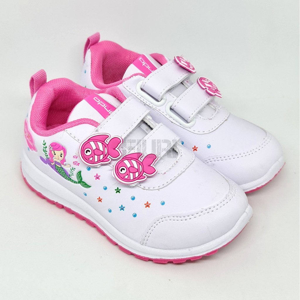 FIURI - ANDO ORIGINAL -  LILY MERMAID PEREKAT 29-36 PUTIH PINK - SEPATU SNEAKERS KANVAS SOL KARET ANAK KECIL PEREMPUAN  - SEPATU PUTRI DUYUNG KETS LUCU FASHION TRENDY - SEPATU SEKOLAH PAUD TK KRETEKAN PEREKAT CEWEK MURAH PROMO DISKON BONUS KAOS KAKI