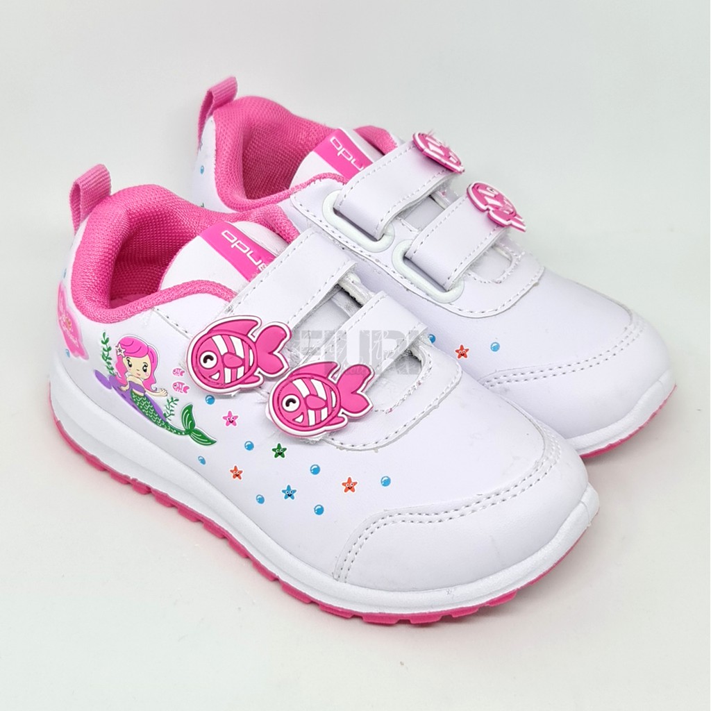 FIURI - ANDO ORIGINAL -  LILY MERMAID PEREKAT 29-32 PUTIH PINK - SEPATU SNEAKERS KANVAS SOL KARET ANAK KECIL PEREMPUAN  - SEPATU PUTRI DUYUNG KETS LUCU FASHION TRENDY - SEPATU SEKOLAH PAUD TK KRETEKAN PEREKAT CEWEK MURAH PROMO DISKON BONUS KAOS KAKI