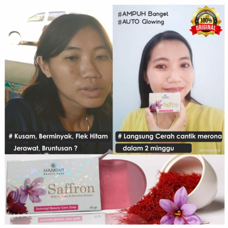 Safron Collagen Spirulina Sabun Pemutih dan Penghilang Jerawat Ampuh