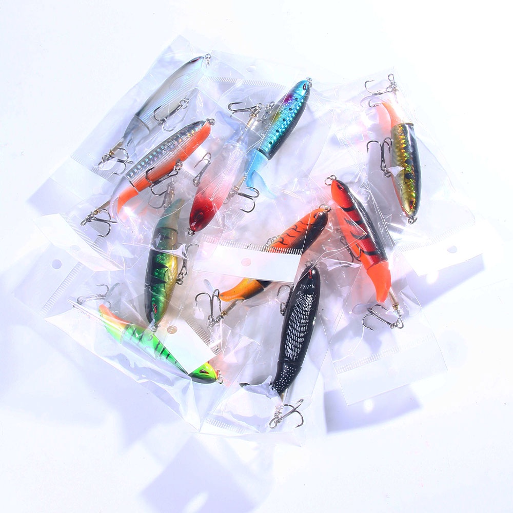 HENGJIA 10PCS Fishing Lure 13G 17G 36G  Rotating Tail Popper Floating Lure Propeller Tractor Sea Fishing Lure Hard Bait TopWater Pencil