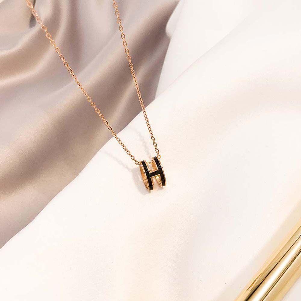 NEEDWAY Huruf H Kalung Temperamen Sederhana Korea Tembaga Aksesoris Harian Gadis Perempuan Chokers