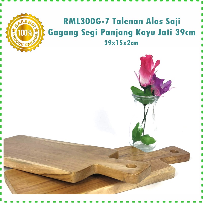 RML300G-7 Talenan/Alas Saji Gagang Segi Panjang Kayu Jati 39cm