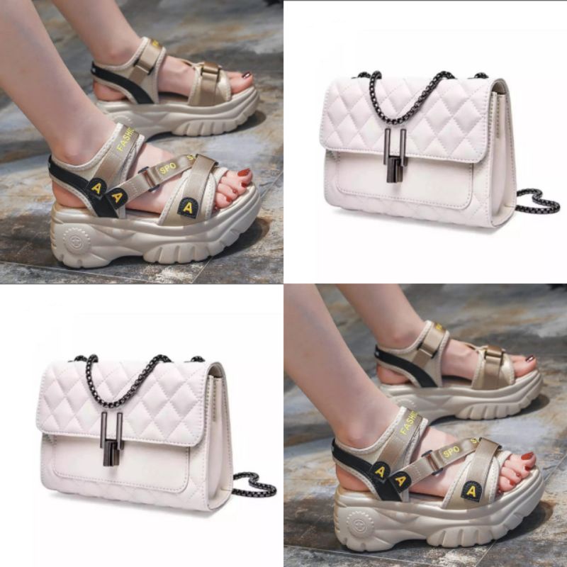 set combo paket sandal dan tas rantai ema