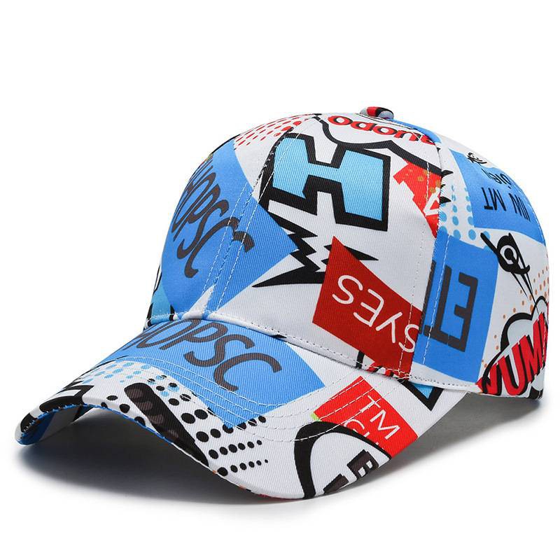 Topi Baseball Desain Poker Doodle Gaya Hip Hop Korea Untuk Pria Dan Wanita