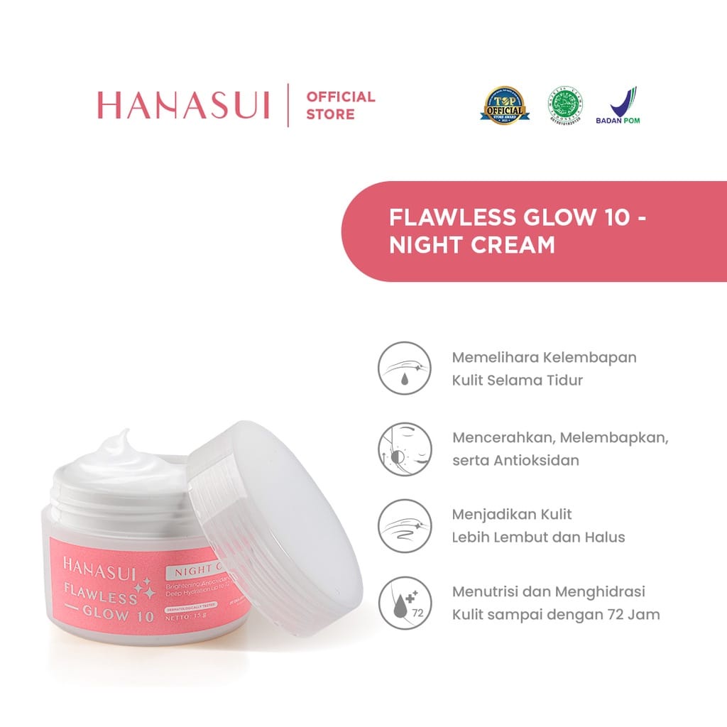 Hanasui Flawless Glow 10 Night Cream 15GR - Hanasui Skincare - Glowing - Cream Wajah - Termurah - Bi