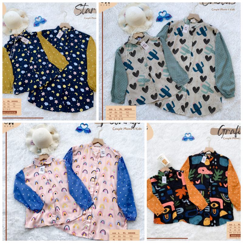 Baju Couple Moms and Kids Ori Mowmo Blus Kembaran Ibu dan Anak Perempuan Couple Family