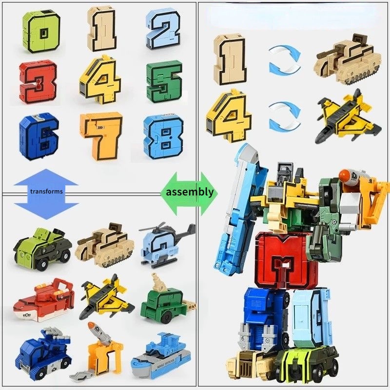 10pcs/set Angka Robot Matematika Mainan Edukasi Blok Konstruksi Bangunan Puzzle Kendaraan Model Militer Tank Rudal Helikopter Tempur