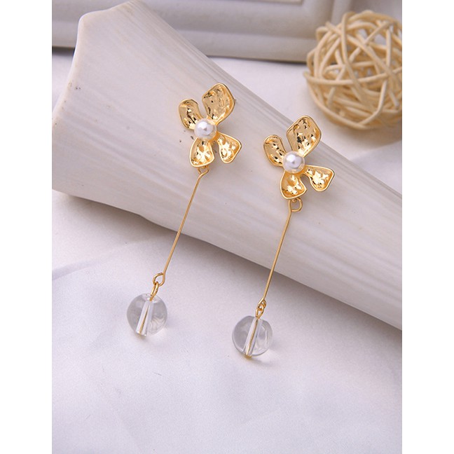 LRC Anting Tusuk Fashion Gold Drop Oil Flower 925 Sterling Silver Pearl Earrings D17376