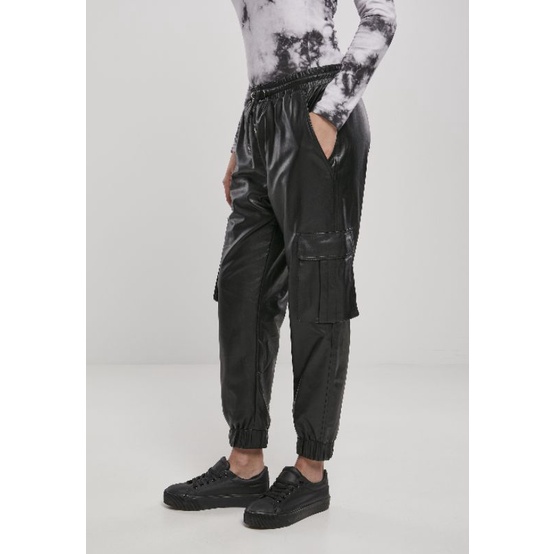 FAUX LEATHER PANTS Cargo Pria - Hitam