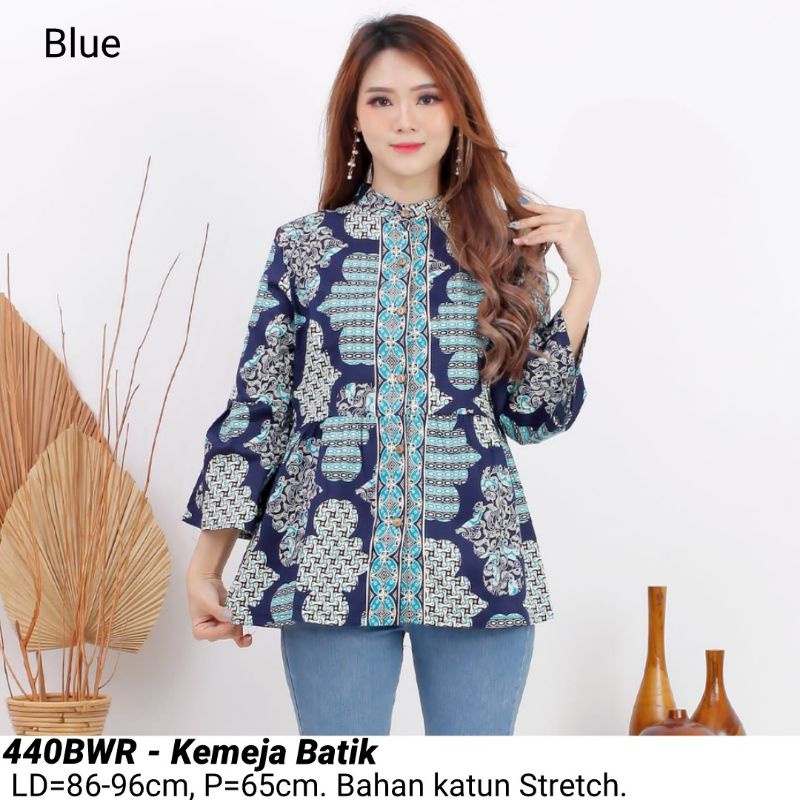 BLOUSE KEIKO BATIK MODERN,  ATASAN CEWEK 440  BAJU FASHION KERJA KANTOR TUNIK WANITA MURAH