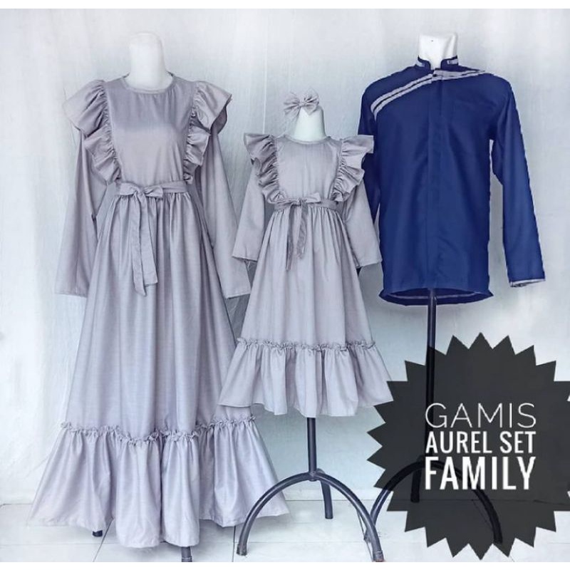 Gamiss Aurel Set Family/Bajunik indonesia/Gamis Aurel/Gamis Couple/Seragam Keluarga Murah/Gamis Katu