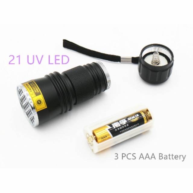 Senter Ultraviolet 400 nm 21 LED / Center UV 21 Lampu 400 nm / Senter Kecil / Senter Genggam