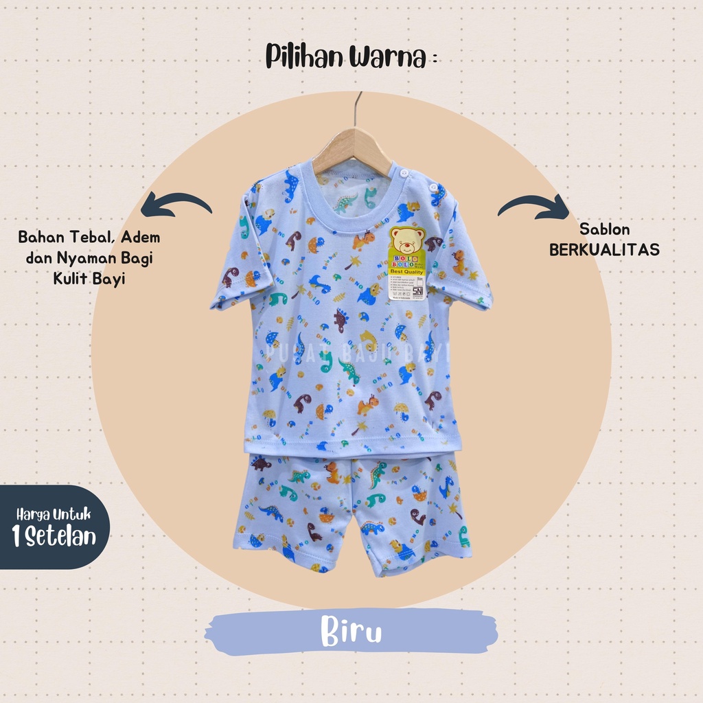 SALE 7.7 Setelan Baju Bayi Pendek 3 - 12 Bulan merk SNI BOLO - BOLO motif DINO