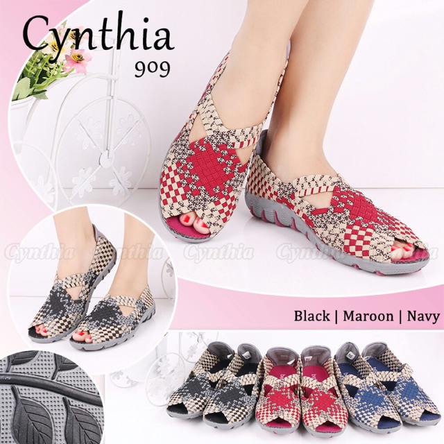 Cynthia 909 sepatu anyaman rajut wanita ORI
