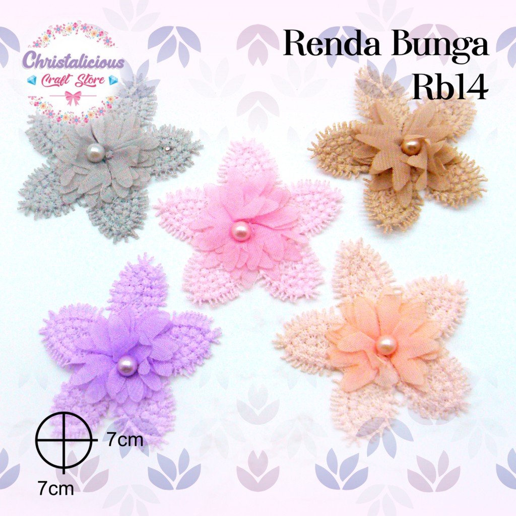 Aplikasi Bunga renda RB 14, renda bunga untuk hiasan baju, topi, aksesories rambut