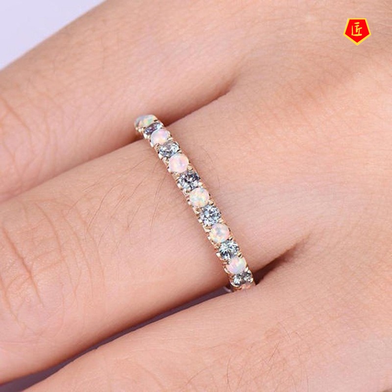 [Ready Stock]14K Rose Gold Opal Diamond-Studded Ring Fashion