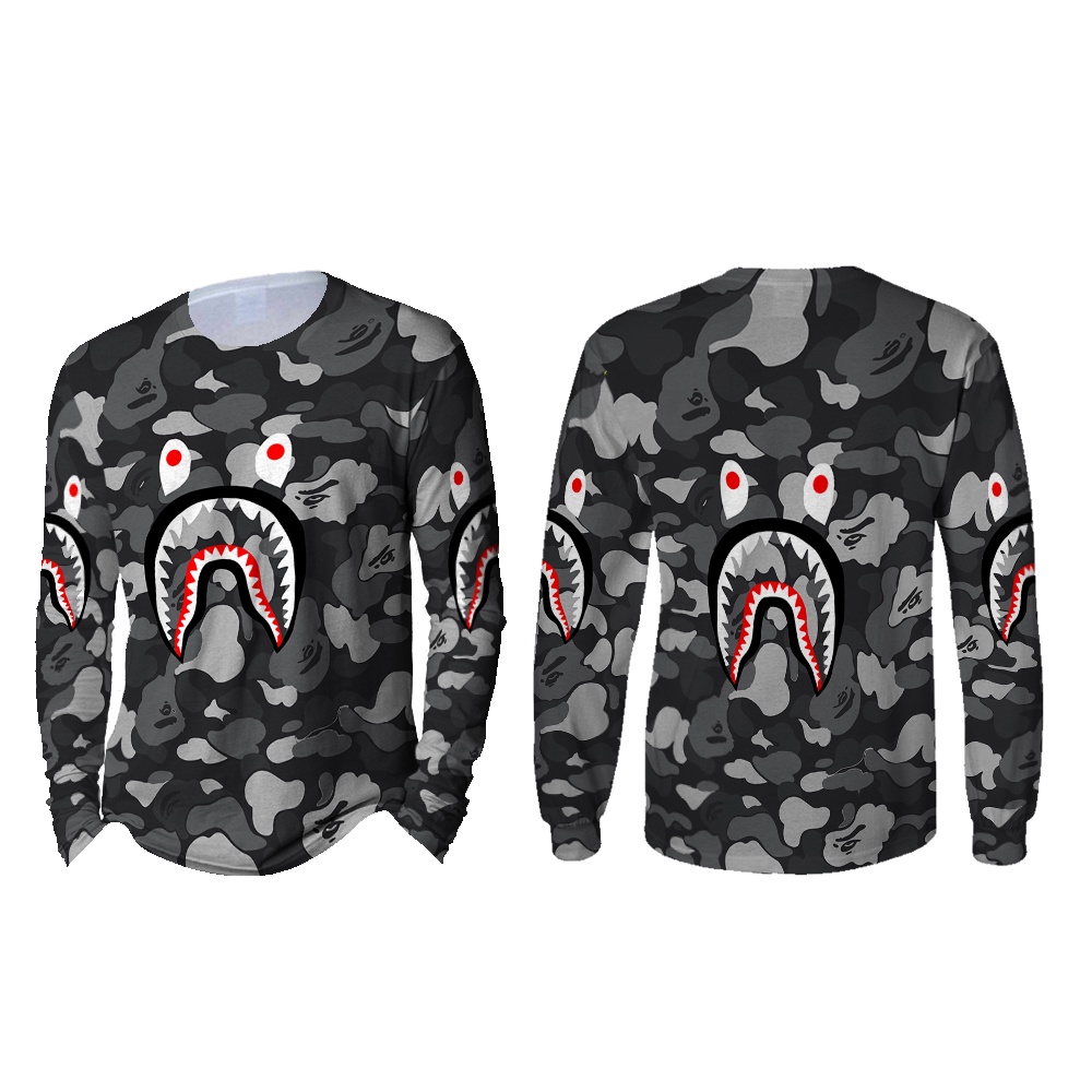 [TiniShop ] Kaos BAPE SHARK Pria FullPrint / Kaos Panjang Pria Bape Shark Keren