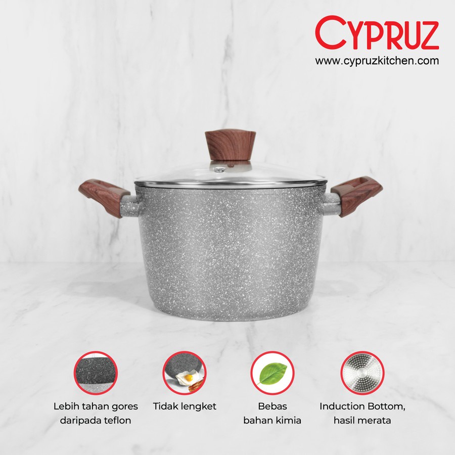 Cypruz Grey Marble Panci Tinggi 24 cm High Casserole Stock Pot Induksi