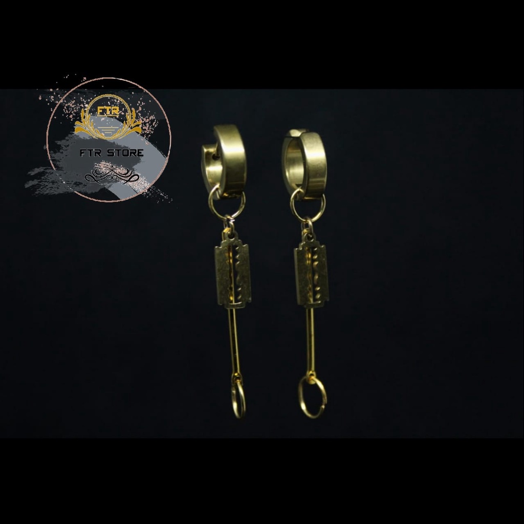 Anting Style pria Korea GOLD / Anting tindik dan jepit / Anting BTS / Anting GOLD SILET BATANG