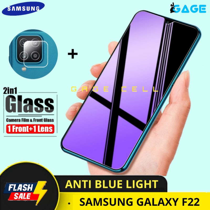 2in1 TEMPERED GLASS ANTI BLUE LIGHT SAMSUNG F22 TG ANTI GORES RADIASI FULL LAYAR SCREEN