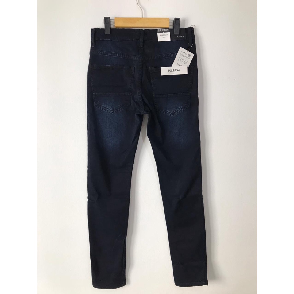 CELANA JEANS PRIA PULL&amp;BEAR BLACK WHISKER NAVY SKINNY STRETCH PULLANDBEAR PULL &amp; BEAR PULL P&amp;B BIRU