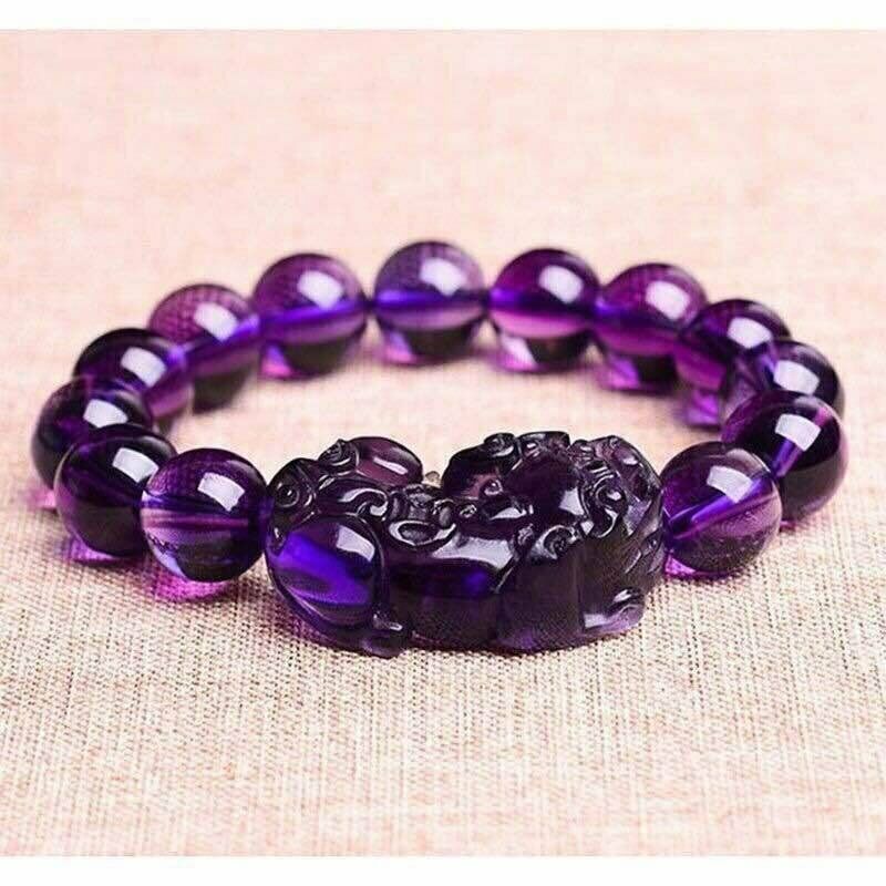 Unisex Feng Shui Purple Crystal Pi Xiu Attract Wealth Amethyst Bracelet Good Luck Jewelry