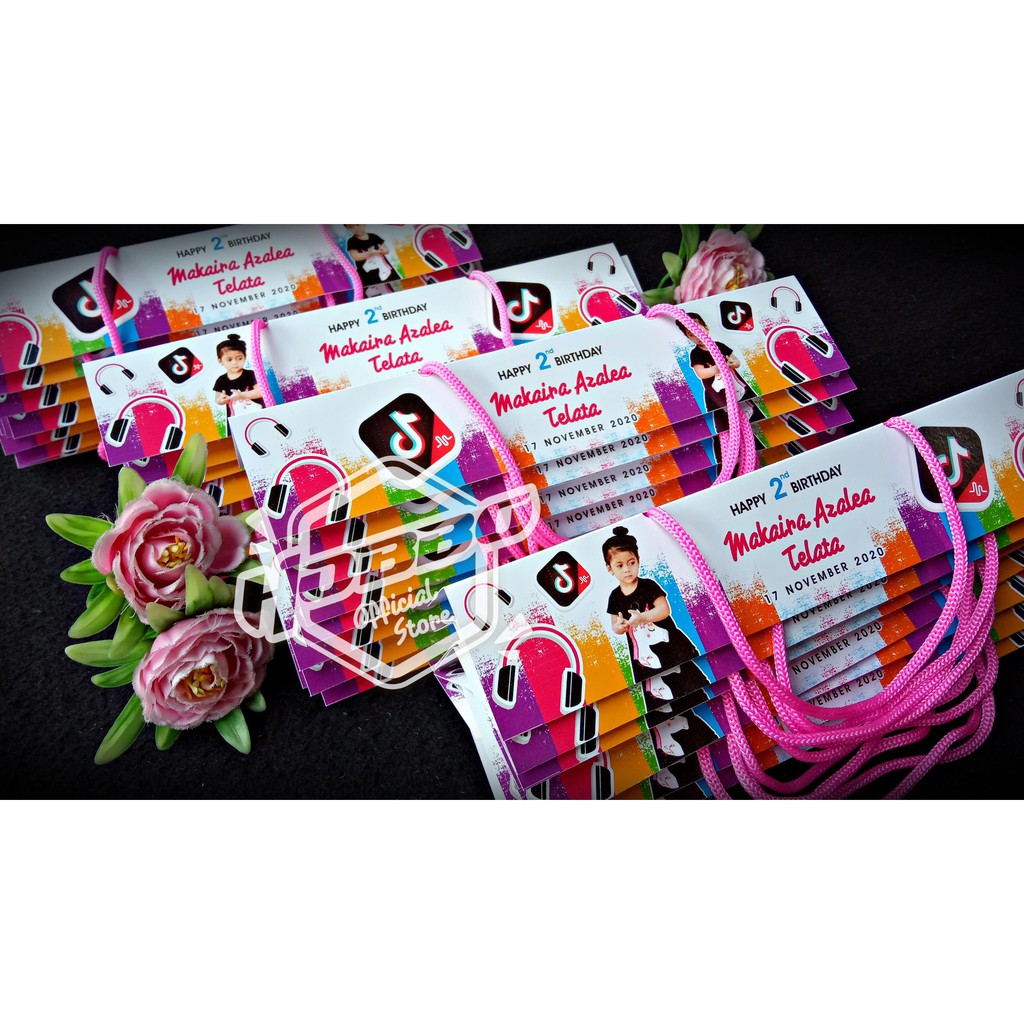 25x4 cm - Goodie Bag Plastik Ulang Tahun - Label Tas Snack Jajan Ultah Custom